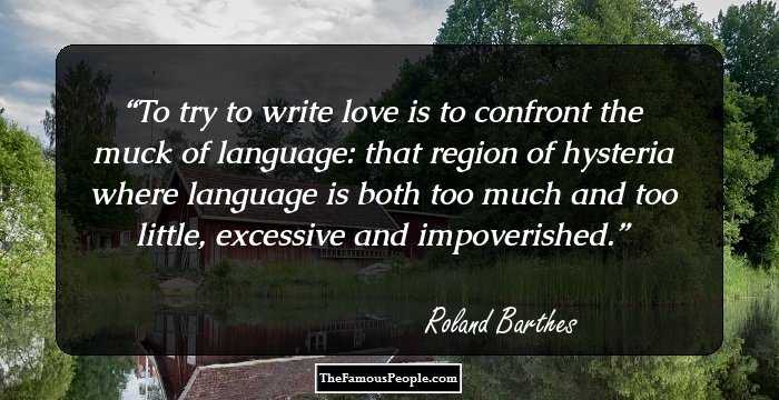 To try to write love is to confront the muck of language: that region of hysteria where language is both too much and too little, excessive and impoverished.