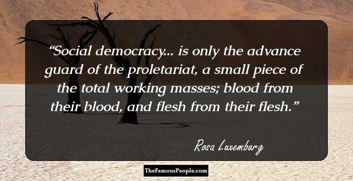 Social democracy... is only the advance guard of the proletariat, a small piece of the total working masses; blood from their blood, and flesh from their flesh.