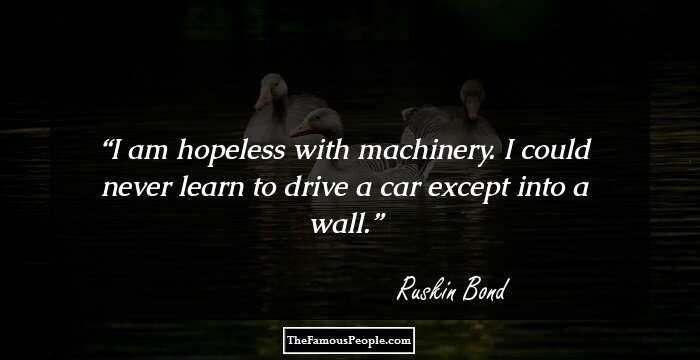 I am hopeless with machinery. I could never learn to drive a car except into a wall.