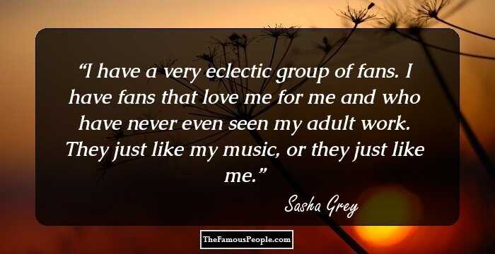 I have a very eclectic group of fans. I have fans that love me for me and who have never even seen my adult work. They just like my music, or they just like me.