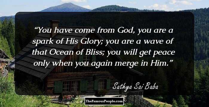 You have come from God, you are a spark of His Glory; you are a wave of that Ocean of Bliss; you will get peace only when you again merge in Him.