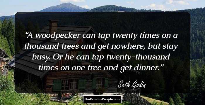 A woodpecker can tap twenty times on a thousand trees and get nowhere, but stay busy. Or he can tap twenty-thousand times on one tree and get dinner.