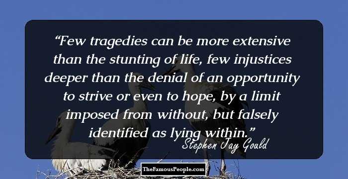 Few tragedies can be more extensive than the stunting of life, few injustices deeper than the denial of an opportunity to strive or even to hope, by a limit imposed from without, but falsely identified as lying within.