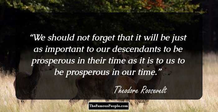 We should not forget that it will be just as important to our descendants to be prosperous in their time as it is to us to be prosperous in our time.