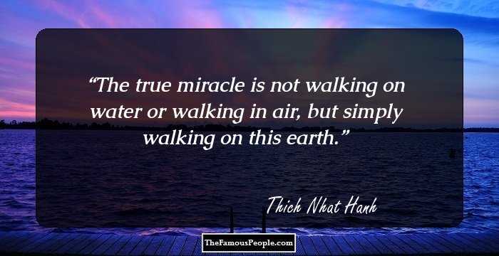 The true miracle is not walking on water or walking in air, but simply walking on this earth.