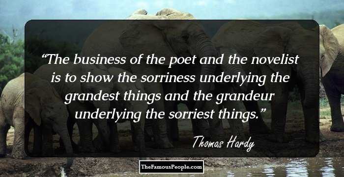 The business of the poet and the novelist is to show the sorriness underlying the grandest things and the grandeur underlying the sorriest things.