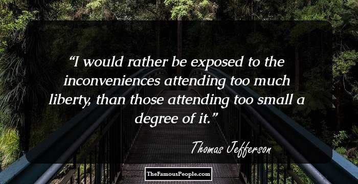 I would rather be exposed to the inconveniences attending too much liberty, than those attending too small a degree of it.