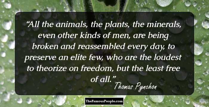 All the animals, the plants, the minerals, even other kinds of men, are being broken and reassembled every day, to preserve an elite few, who are the loudest to theorize on freedom, but the least free of all.
