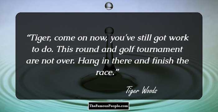 Tiger, come on now, you've still got work to do. This round and golf tournament are not over. Hang in there and finish the race.