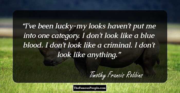 I've been lucky-my looks haven't put me into one category. I don't look like a blue blood. I don't look like a criminal. I don't look like anything.