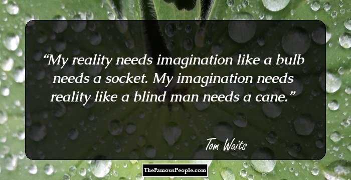 My reality needs imagination like a bulb needs a socket. My imagination needs reality like a blind man needs a cane.
