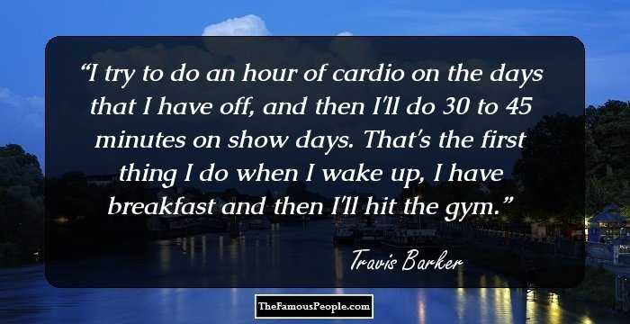 I try to do an hour of cardio on the days that I have off, and then I'll do 30 to 45 minutes on show days. That's the first thing I do when I wake up, I have breakfast and then I'll hit the gym.