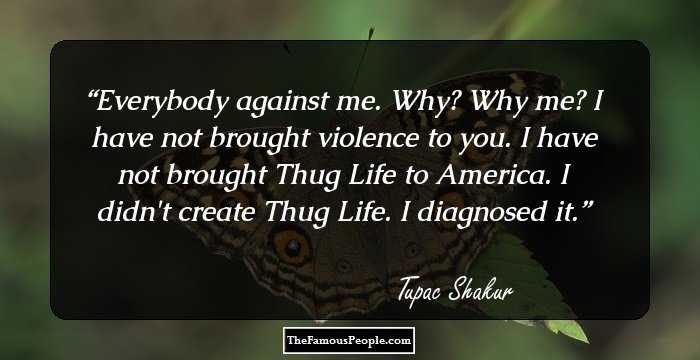 Everybody against me. Why? Why me? I have not brought violence to you. I have not brought Thug Life to America. I didn't create Thug Life. I diagnosed it.