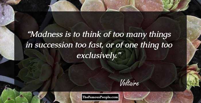 Madness is to think of too many things in succession too fast, or of one thing too exclusively.