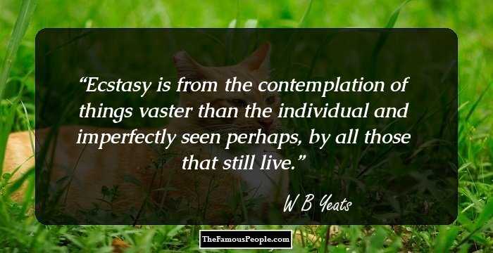 Ecstasy is from the contemplation of things vaster than the individual and imperfectly seen perhaps, by all those that still live.