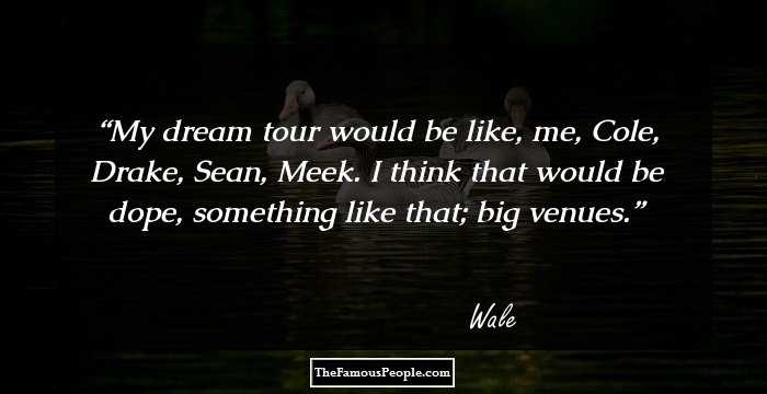 My dream tour would be like, me, Cole, Drake, Sean, Meek. I think that would be dope, something like that; big venues.
