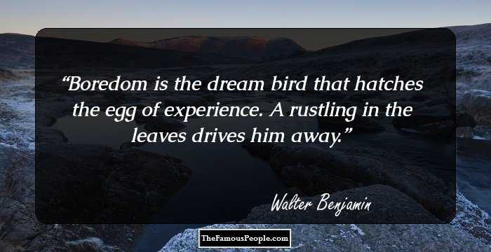 Boredom is the dream bird that hatches the egg of experience. A rustling in the leaves drives him away.