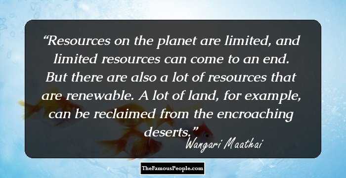 Resources on the planet are limited, and limited resources can come to an end. But there are also a lot of resources that are renewable. A lot of land, for example, can be reclaimed from the encroaching deserts.