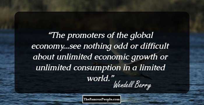 The promoters of the global economy...see nothing odd or difficult about unlimited economic growth or unlimited consumption in a limited world.