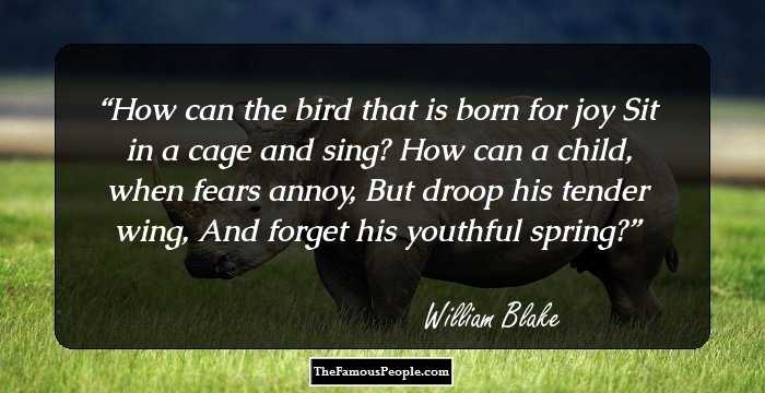 How can the bird that is born for joy
Sit in a cage and sing?
How can a child, when fears annoy,
But droop his tender wing,
And forget his youthful spring?