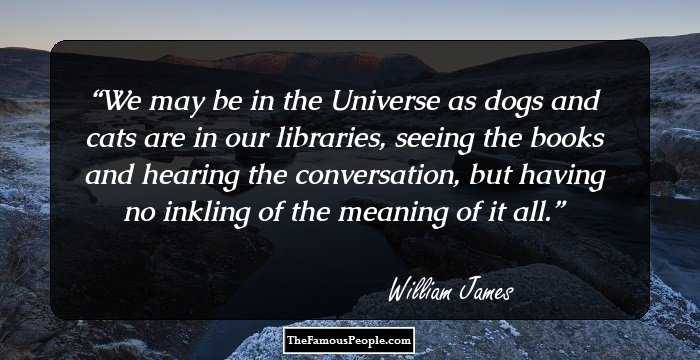 We may be in the Universe as dogs and cats are in our libraries, seeing the books and hearing the conversation, but having no inkling of the
meaning of it all.