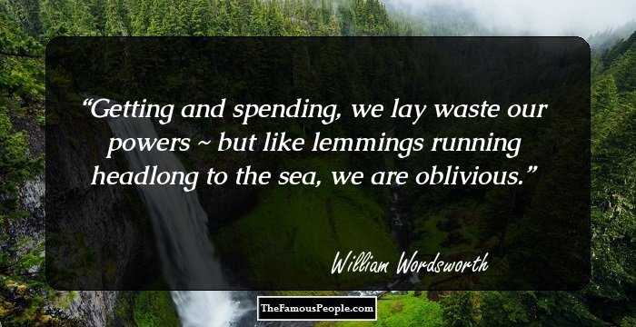 Getting and spending, we lay waste our powers ~ but like lemmings running headlong to the sea, we are oblivious.