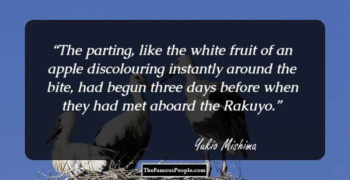The parting, like the white fruit of an apple discolouring instantly around the bite, had begun three days before when they had met aboard the Rakuyo.