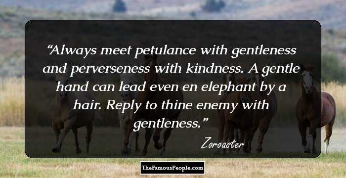 Always meet petulance with gentleness and perverseness with kindness. A gentle hand can lead even en elephant by a hair. Reply to thine enemy with gentleness.